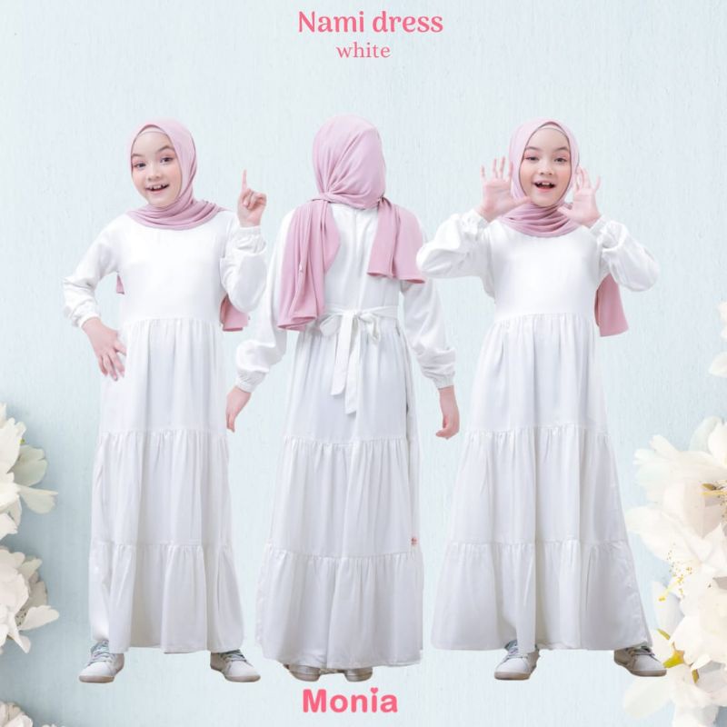 Nami Dress by Monia Hijab Kids Polos size Anak-Remaja | Dress Putih | Dress Manasik