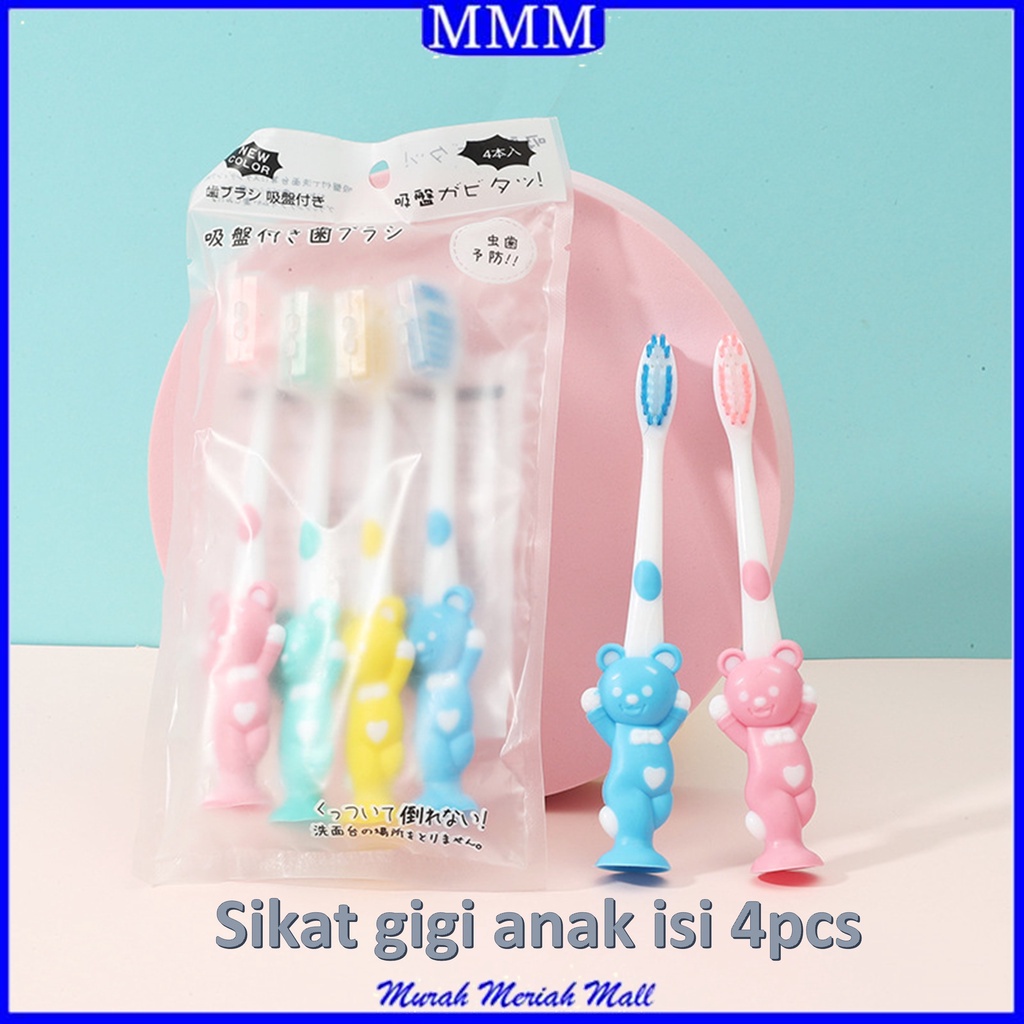 MMM Sikat Gigi Anak 1 SET 4 PCS Tavel Toothbrush Double Care Sikat Gigi Halus &amp; Lembut Karakter Beruang Import Murah