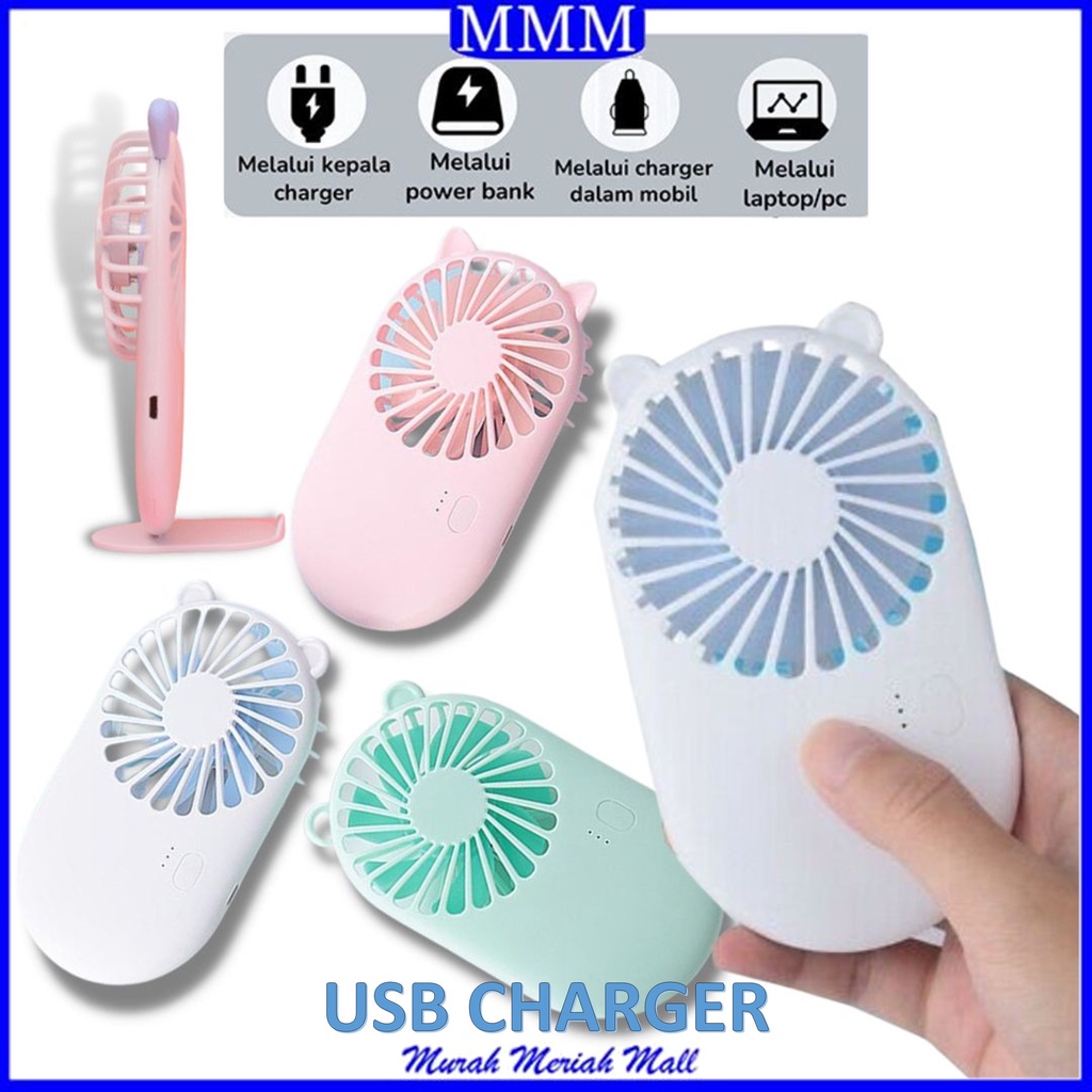 MMM Kipas Angin Portable Cute 2 IN 1 Pocket Mini Fan USB Cooling Fan Desktop Hand Held Mini Summer Holder Phone Multifungsi Murah Import