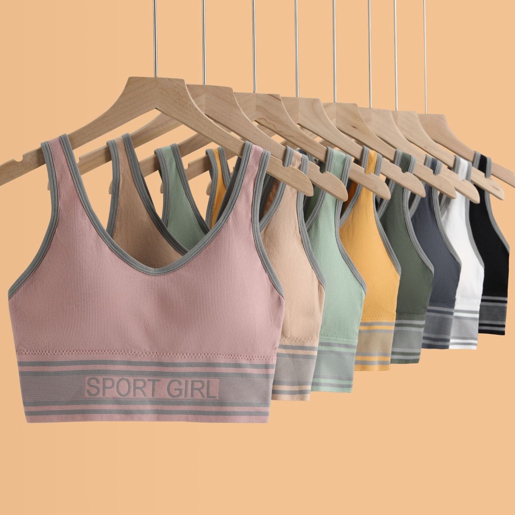 MMM Sport Bra Wanita 6593 BH Girl Push Up Tanktop Tanpa Kawat Elastis Pakaian Dalam Yoga Tank Top Olahraga Gym Murah Import