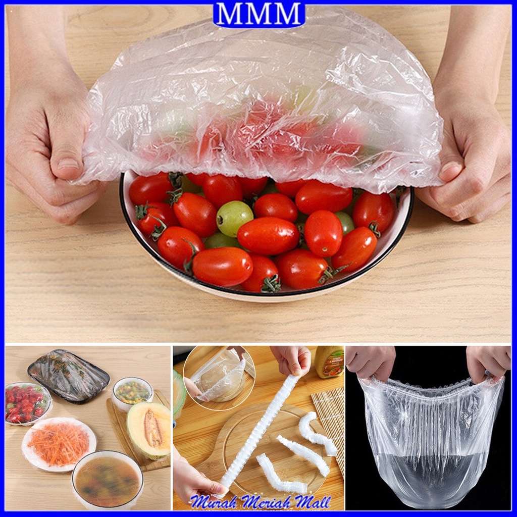 MMM Plastik Wrapping Pembungkus Makanan Transparan Sekali Pakai 100 Pcs Easy Plastic Food Cover Disposable Free Pouch Penutup Pelindung Makanan Microwave Anti Bau