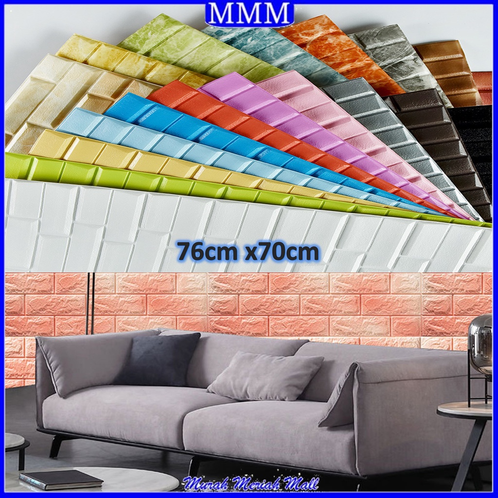 MMM Wallpaper Dinding Foam 3D Motif Batu Bata Warna Corak Ukuran 76 x 70 CM Waterproof Brick Sticker Wallpaper