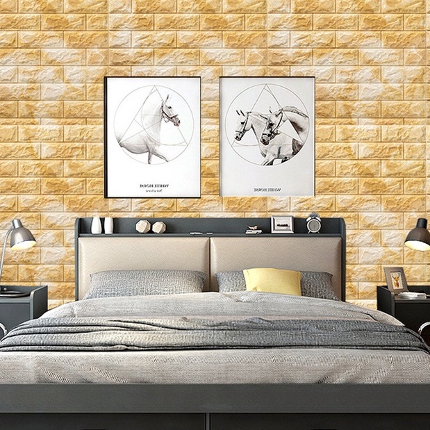 MMM Wallpaper Dinding Foam 3D Motif Batu Bata Warna Corak Ukuran 76 x 70 CM Waterproof Brick Sticker Wallpaper