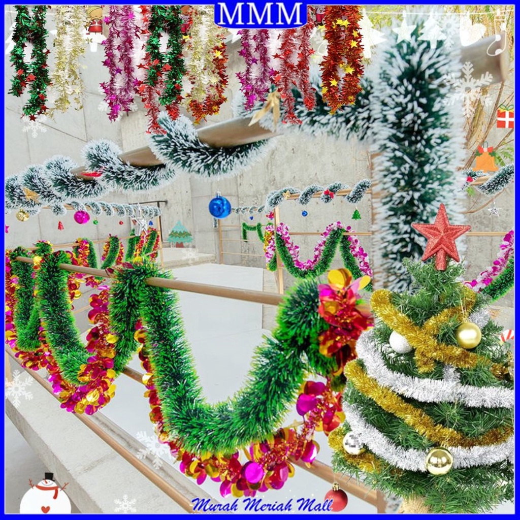 MMM Slinger Tinsel Rumbai 2 Meter Hiasan Pohon Natal Motif Bintang Love Polos Aksesoris Dekorasi Rumah Ornamen Natal Slinger Motif 2 Warna 2 Mtr