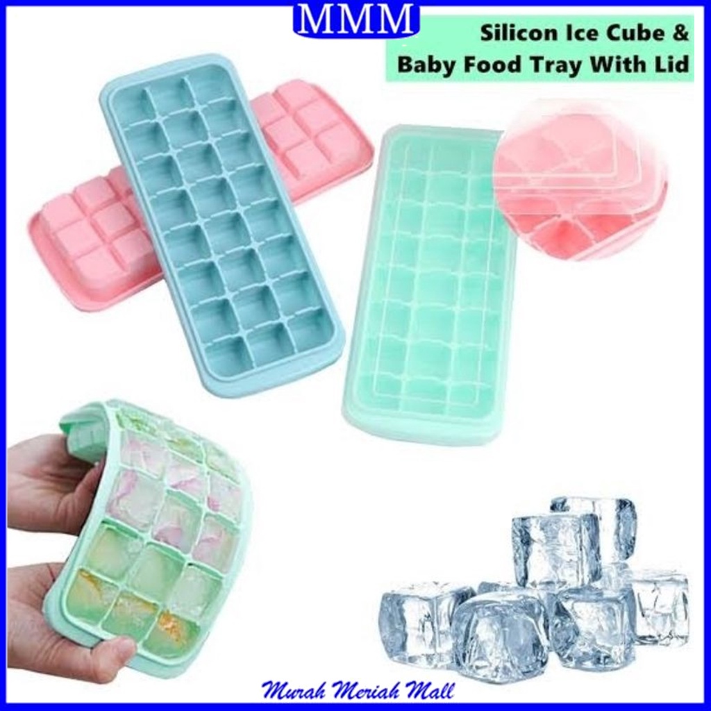 MMM Cetakan Es Batu Cokelat Jelly Silicone Ice Cube Tray Mold 24 36 160 SEKAT Dengan Penutup Food Grade Anti Pecah Alat Cetak