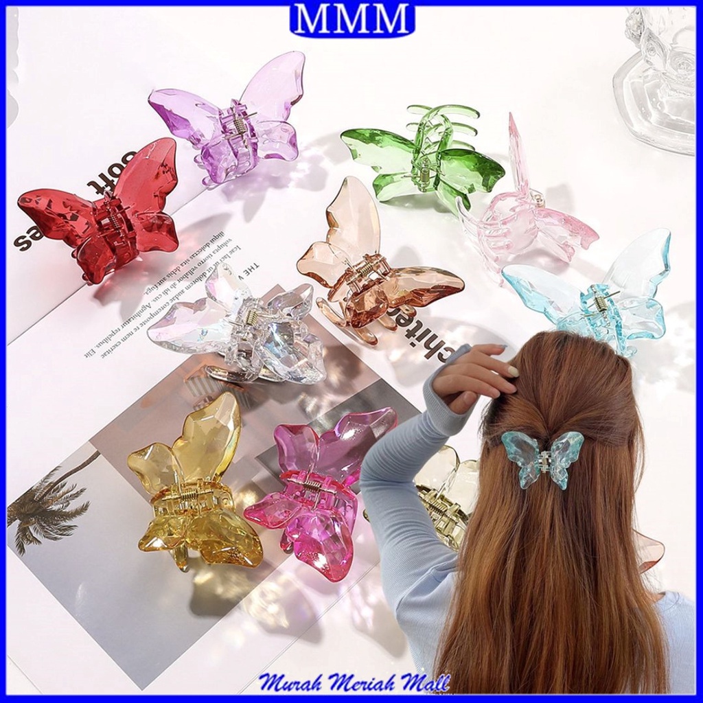 MMM Jedai Rambut Motif Kupu-Kupu Kristal Butterfly Korean Hair Claw Transparant Hair Clip Women Fashion Aksesoris Jepit Rambut Murah