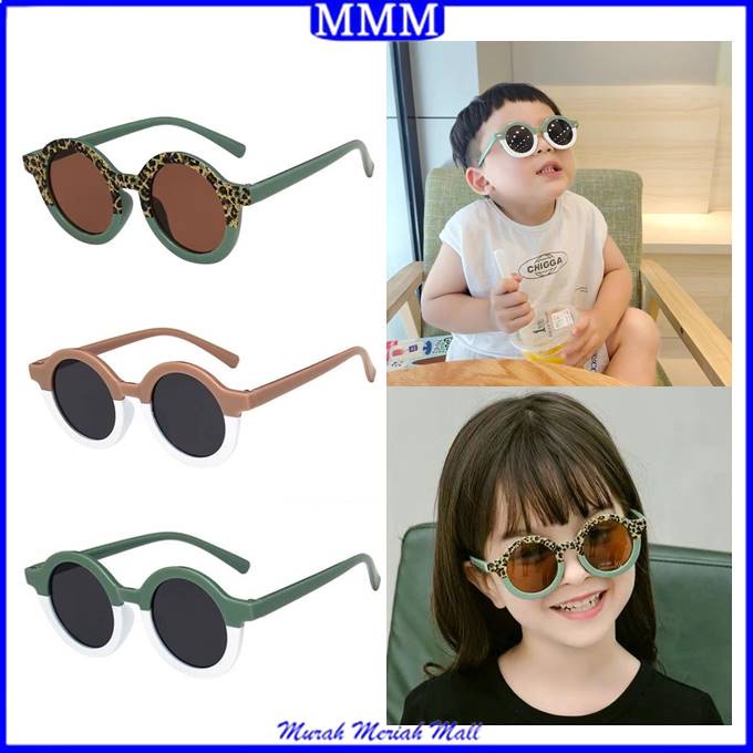 MMM Kacamata Anak Perempuan Bulat Leopard Korea Fashion Lucu 6683 Kaca Mata Laki Laki Hitam Gradasi Macan High Quality Kids Sunglasses Murah Import