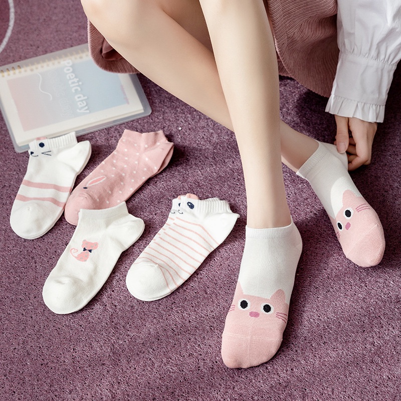 MMM Kaos Kaki Wanita Korea Karakter Kucing Cute 6670 Kaos Kaki Pendek Cat Semata Kaki Socks Motif Korean Fashion Ankle Socks Korean Model Simple Cute