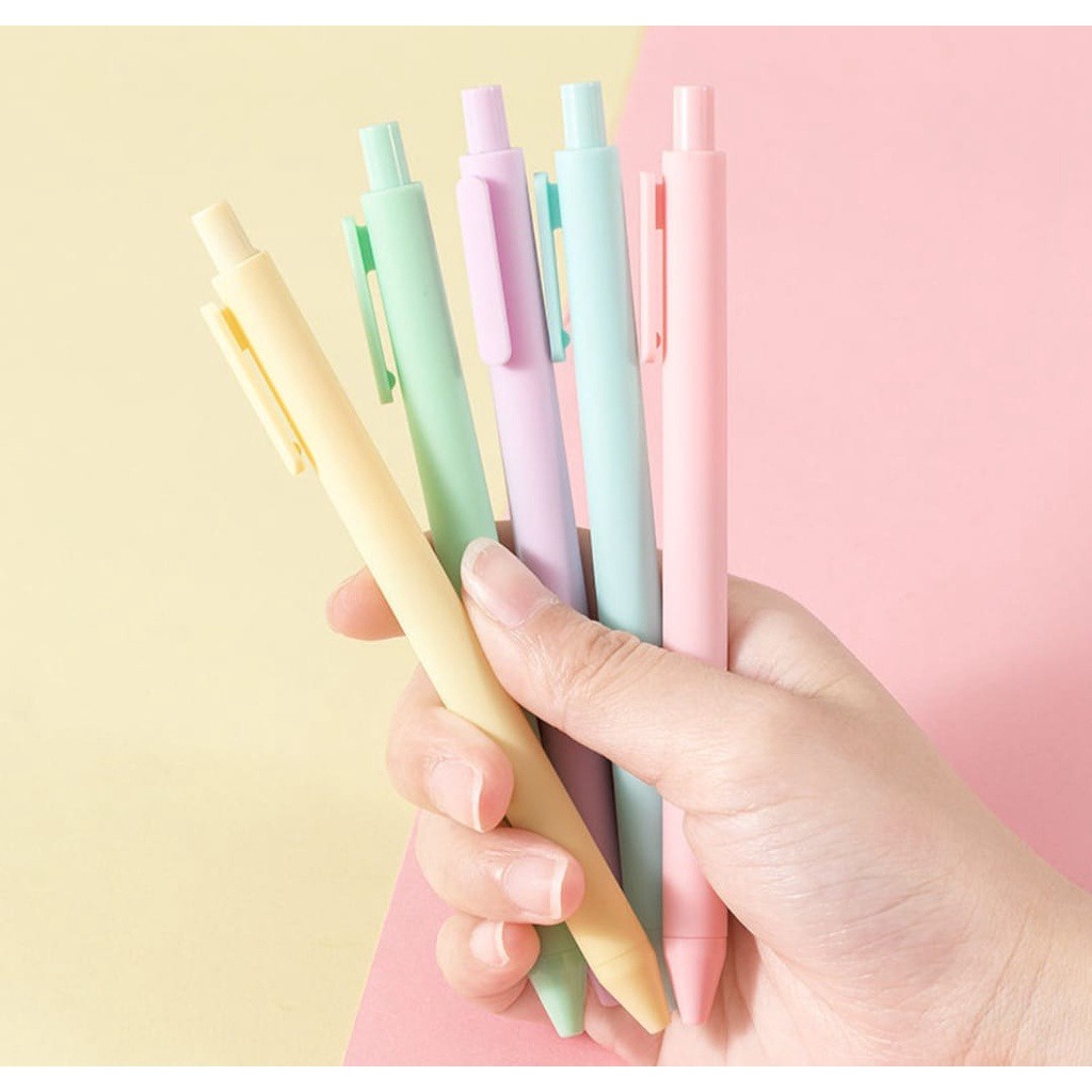 MMM Pena Cetekan Macaron Pulpen Warna Pastel Tinta Hitam Alat Tulis Sekolah Kantor Pen Warna Warni Bolpoint Polos Murah Import