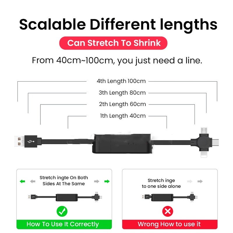 MMM Kabel Charger Pengisian Daya 3 IN 1 Kepala Micro USB Tipe-C Fast Charging 1 Mtr Dengan Bracket Retractable Charger Roll HP Teleskopik Kabel Data Gulung USB Cable Box Panjang 1 Meter