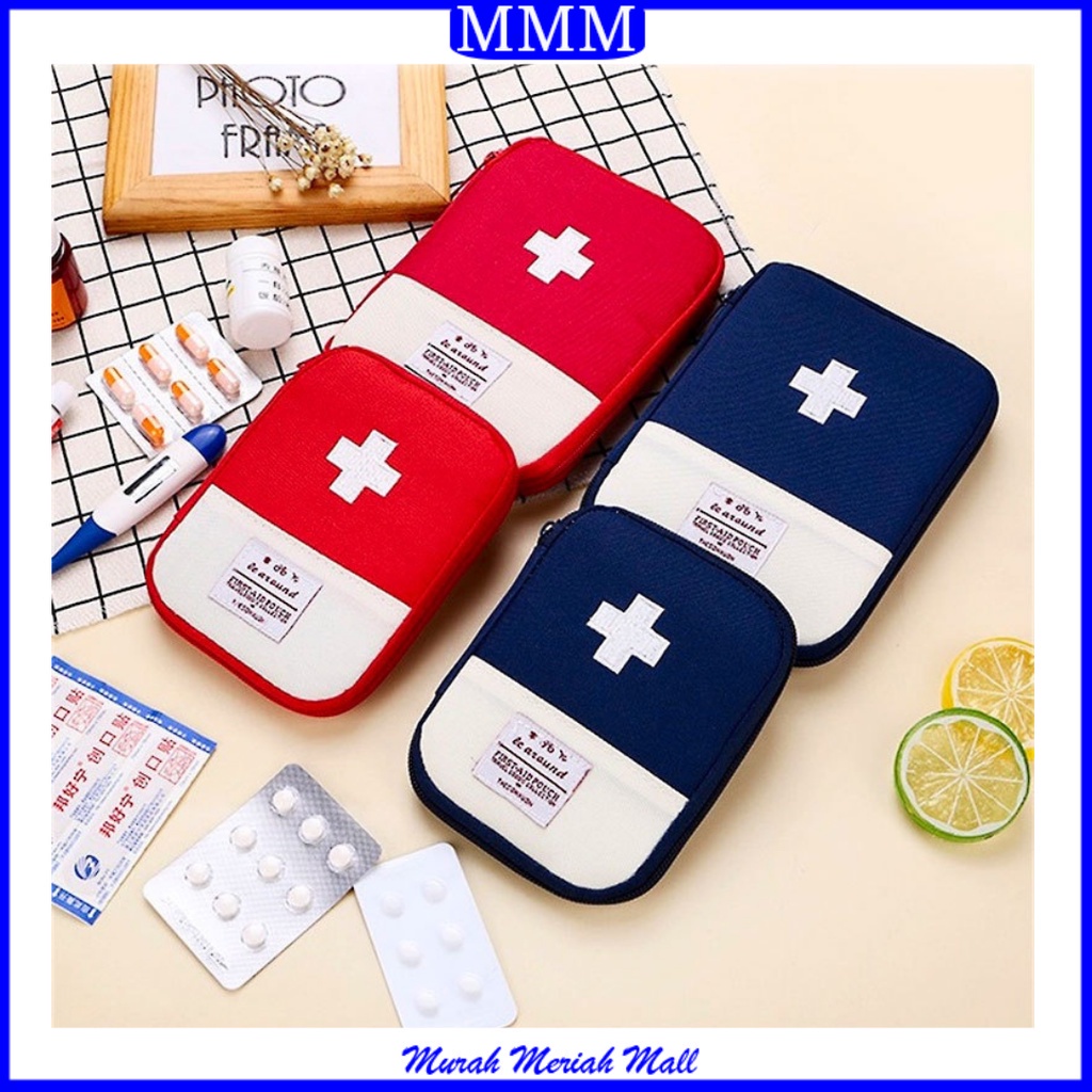 MMM Tas P3K Mini Bentuk Persegi Tempat Kotak Obat Bag Organizer Medicine Bag First Aid Travel Medicine Pouch Tas Obat Mini Ala Korea Murah Import