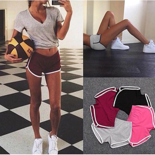 MMM Hot Pants Wanita Korea Olahraga Celana Pendek Sport Skinny Pinggang Karet Hotpants Wanita Polos Short Pants Gym Import Murah