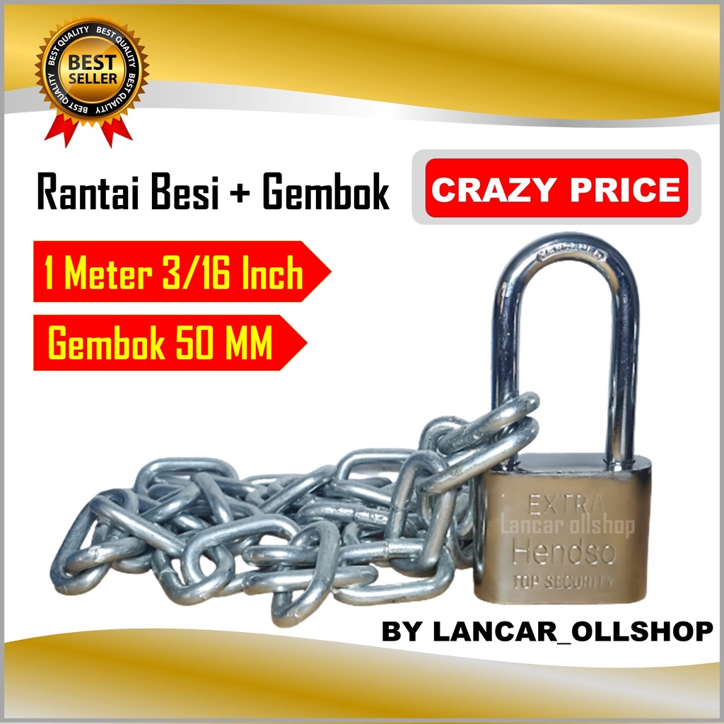 Gembok Rante Rumah Pagar Motor Sepeda / Kunci Rantai 3/16 Gembok 50 MM / Gembok Rantai Pintu Gudang