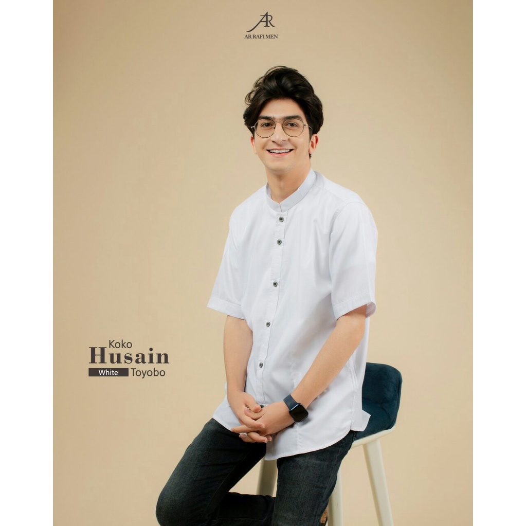 KOKO HUSAIN BY ARRAFI MEN BAJU KOKO LENGAN PENDEK BAJU ATASAN PRIA BAJU KOKO LEBARAN KOKO PUTIH