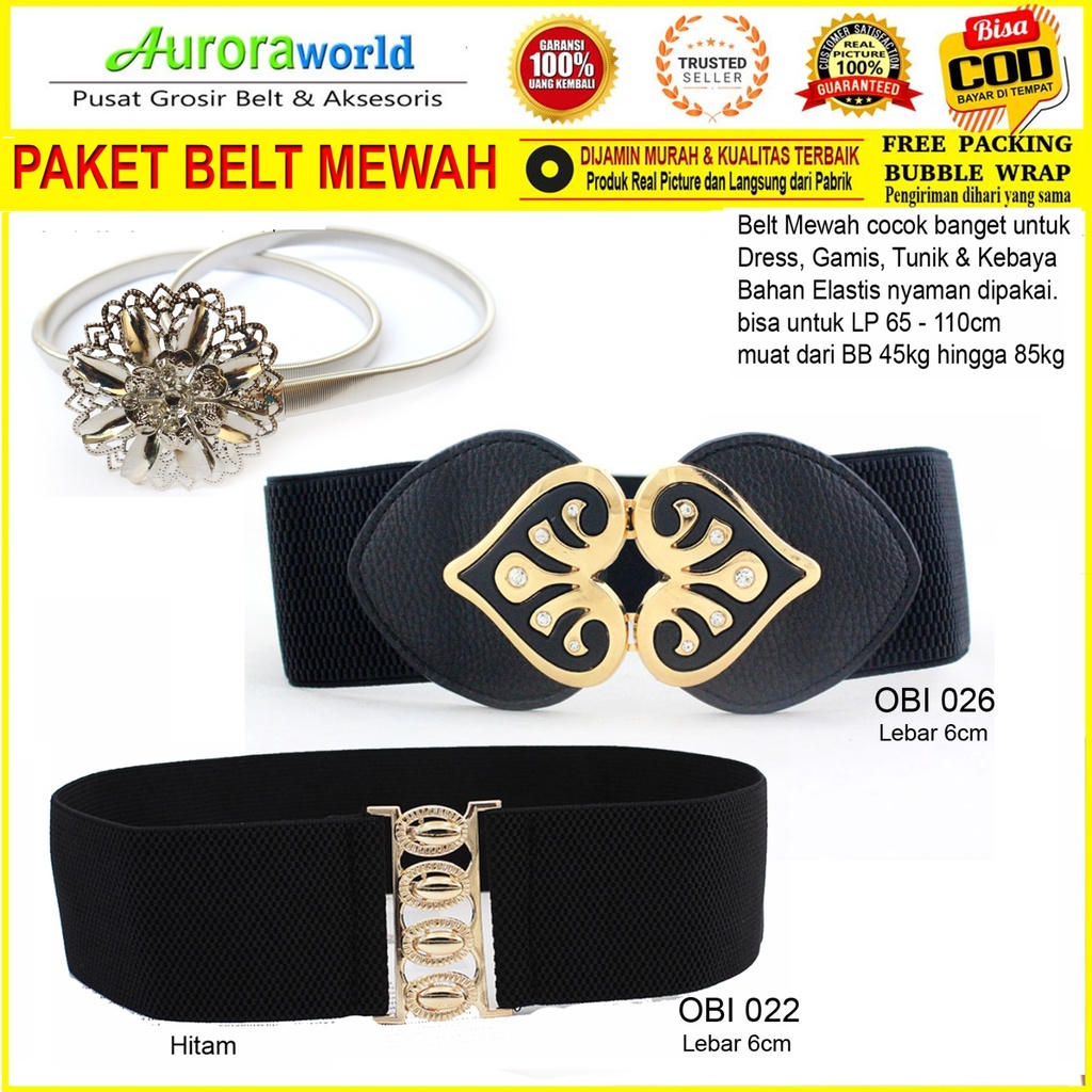 Auroraworld PAKET USAHA ikat pinggang wanita belt elastis wanita obi belt karet gesper kebaya sabuk mewah korea untuk dress tunik gamis