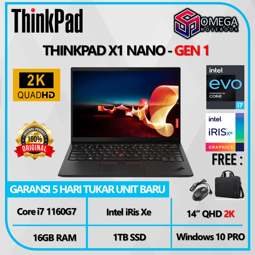 Lenovo Thinkpad X1 Nano Gen 1 i7 1160G7 16GB 1TB SSD iRis Xe 14&quot; 2K Windows 10 Pro