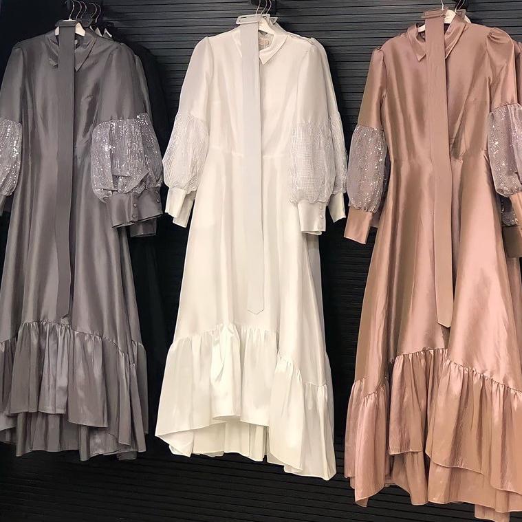 Original BRAVIA DRESS PREMIUM BRUKAT LENGAN BALON FASHION HIJAB 2021 (BELT LEPAS PASANG)
