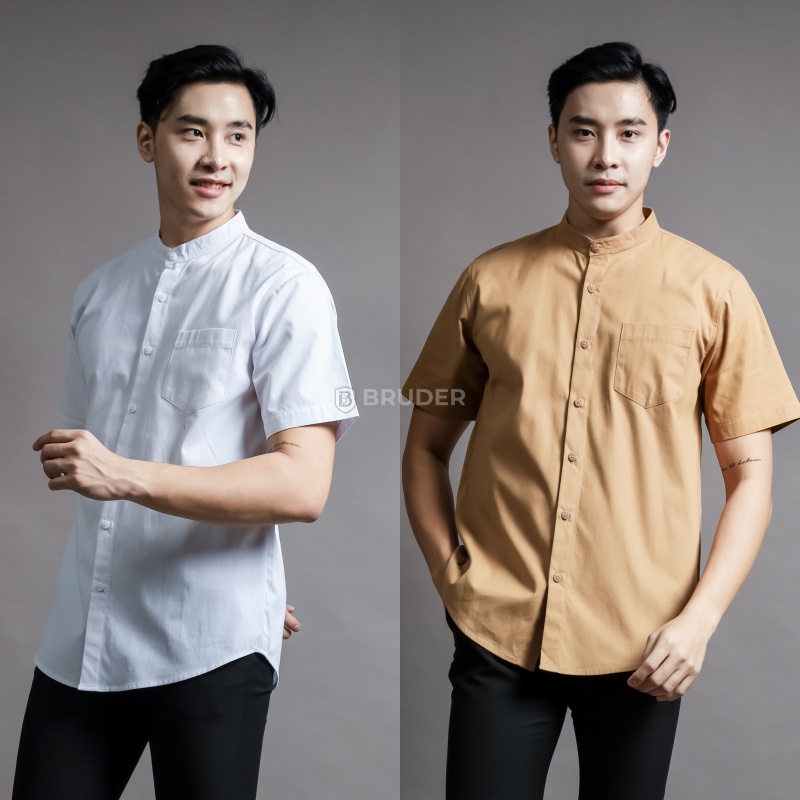 Baju Kemeja Koko Pria Kerah Shanghai Lengan Pendek Polos Basic - By Bruder