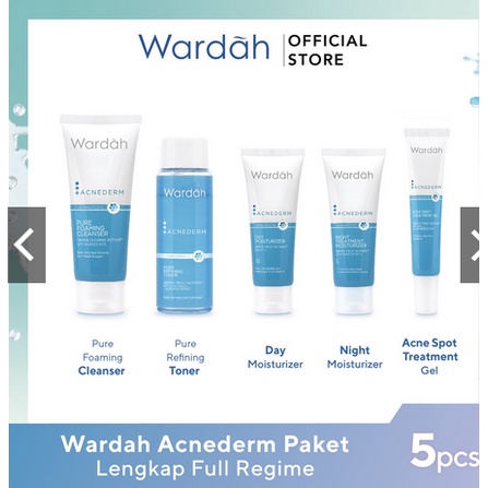 AURORA - Wardah Acnederm Paket Lengkap Full Regime (Acne Spot Gel, Night Moisturizer, Toner, Day Moisturizer, Foaming Cleanser)