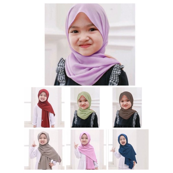 PASHMINA MALAY INSTAN ANAK USIA 4-10 TAHUN BAHAN DIAMOND MALAY WARNA PUTIH HITAM NAVY HIJAU BOTOL AR