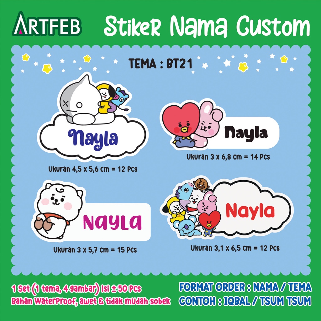 

50 PCS STIKER NAMA WATERPROOF / STICKER NAMA WATERPROOF