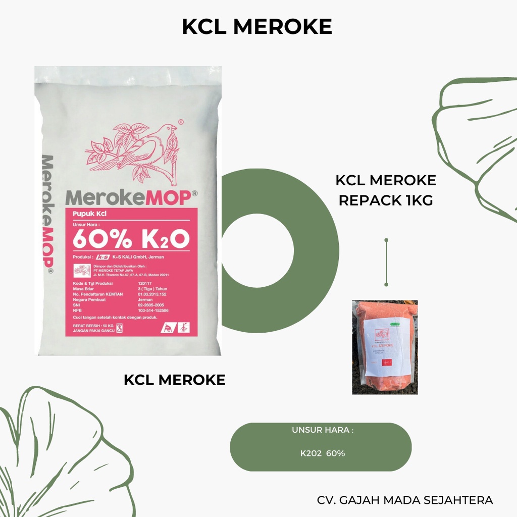 PUPUK MEROKE KCL /  MOP 1 KG KEMASAN REPACK KCL MEROKE / MOP
