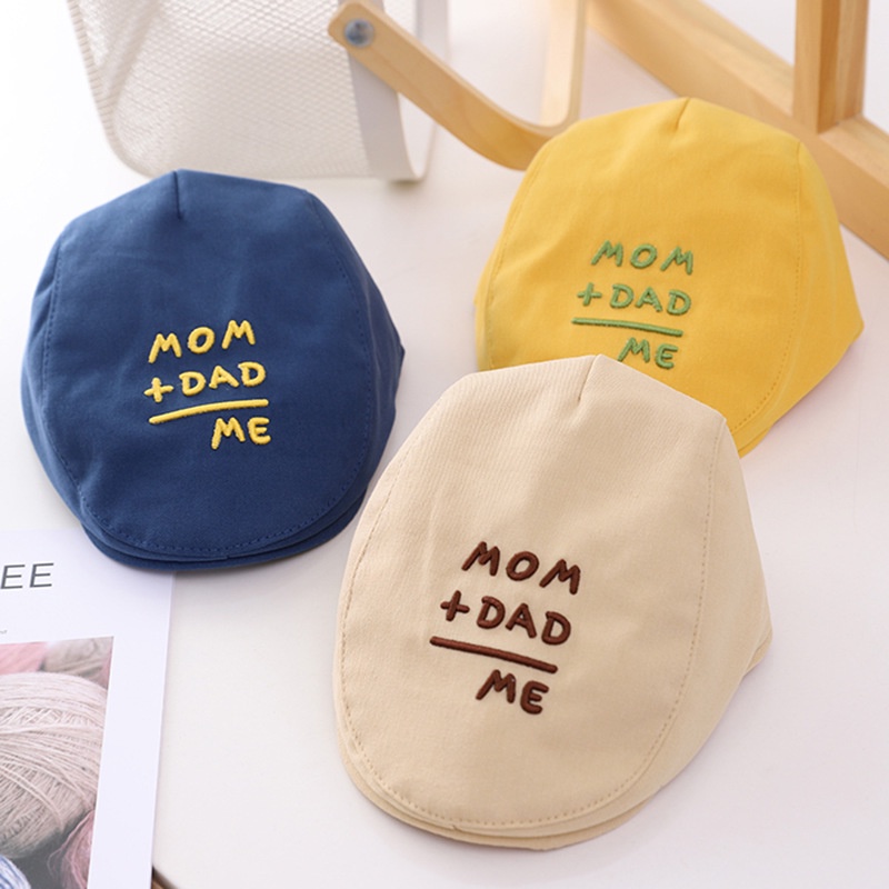 NEW Topi baret bayi motif mom + dad and me lima warna kualitas premium