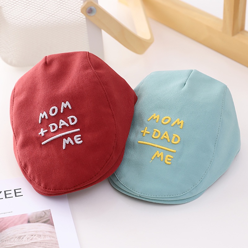 NEW Topi baret bayi motif mom + dad and me lima warna kualitas premium