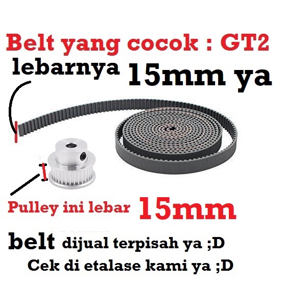 [HAEBOT] GT2 Pulley Timing CNC 60T W15 Bore 5 6 6.35 8 10 12 mm Puley 3D MXL Printer Aluminium Pitch 2mm Lebar 15mm Aktuator Slider Router Mekanik 60 Teeth Gigi