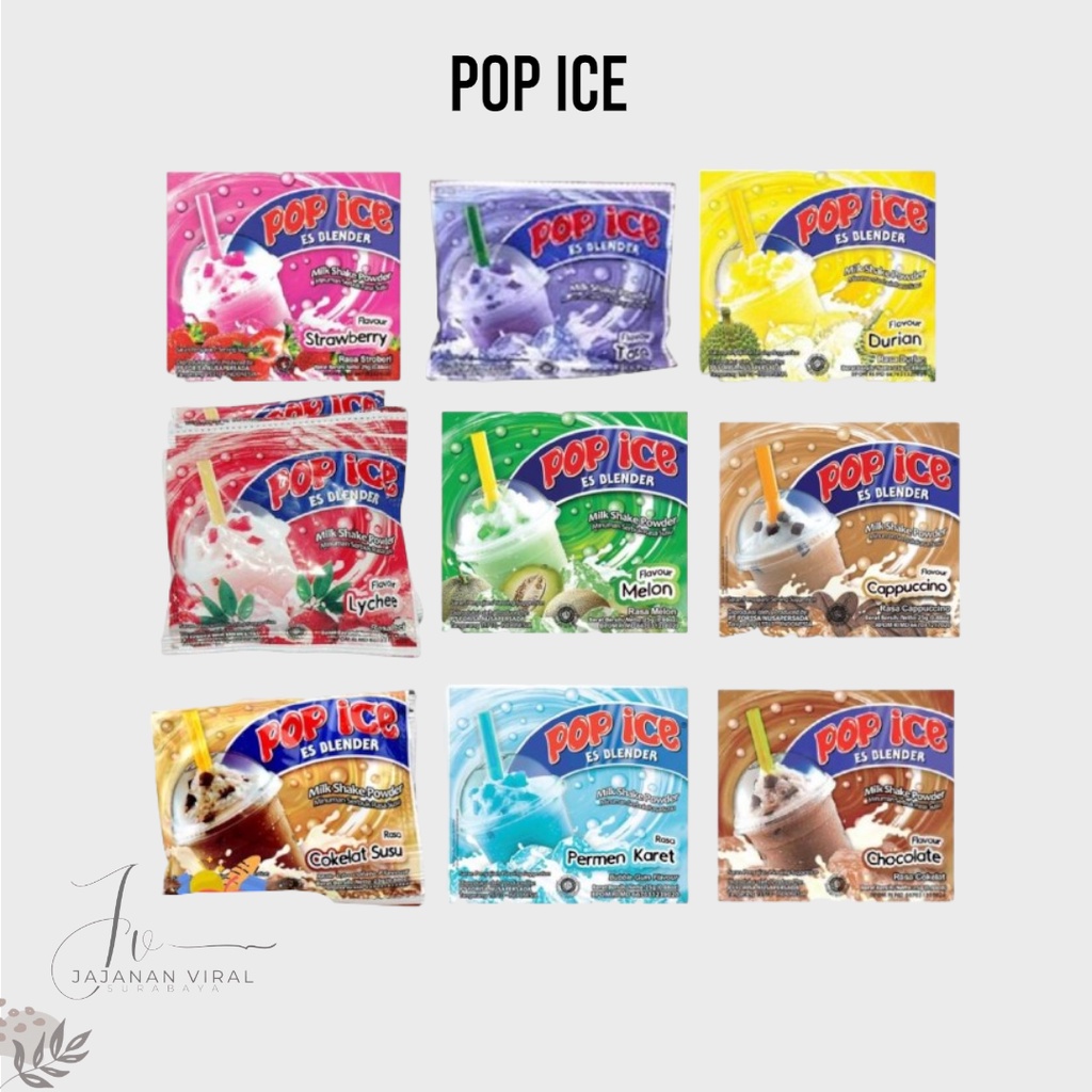 

Pop Ice Strawberry/Cokelat/Melon Renceng 10 Pcs Sachet 25gram