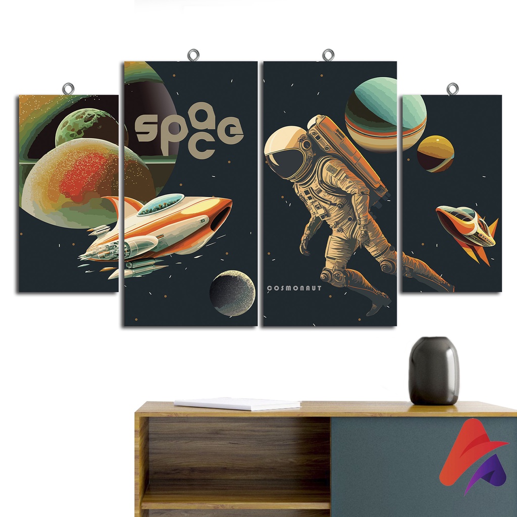 HIASAN DINDING SET ASTRONAUT SPACEMAN ISI 4 KAMAR DEKORASI RUMAH WALL DECOR PAJANGAN DINDING SATU SET ASTRONOT SAPCEMAN