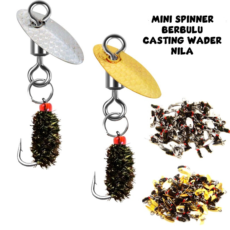 Umpan Mini Spinner Kail Berbulu Casting Wader Nila Hampala Kail Berbulu Ulat