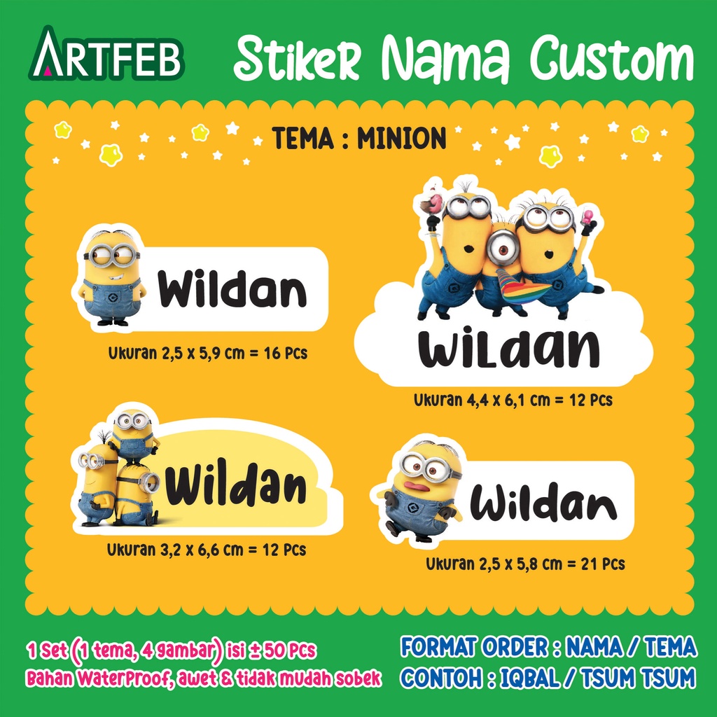 

50 pcs Stiker / Sticker Nama Anak Murah / Label Nama Anak / Stiker Lucu