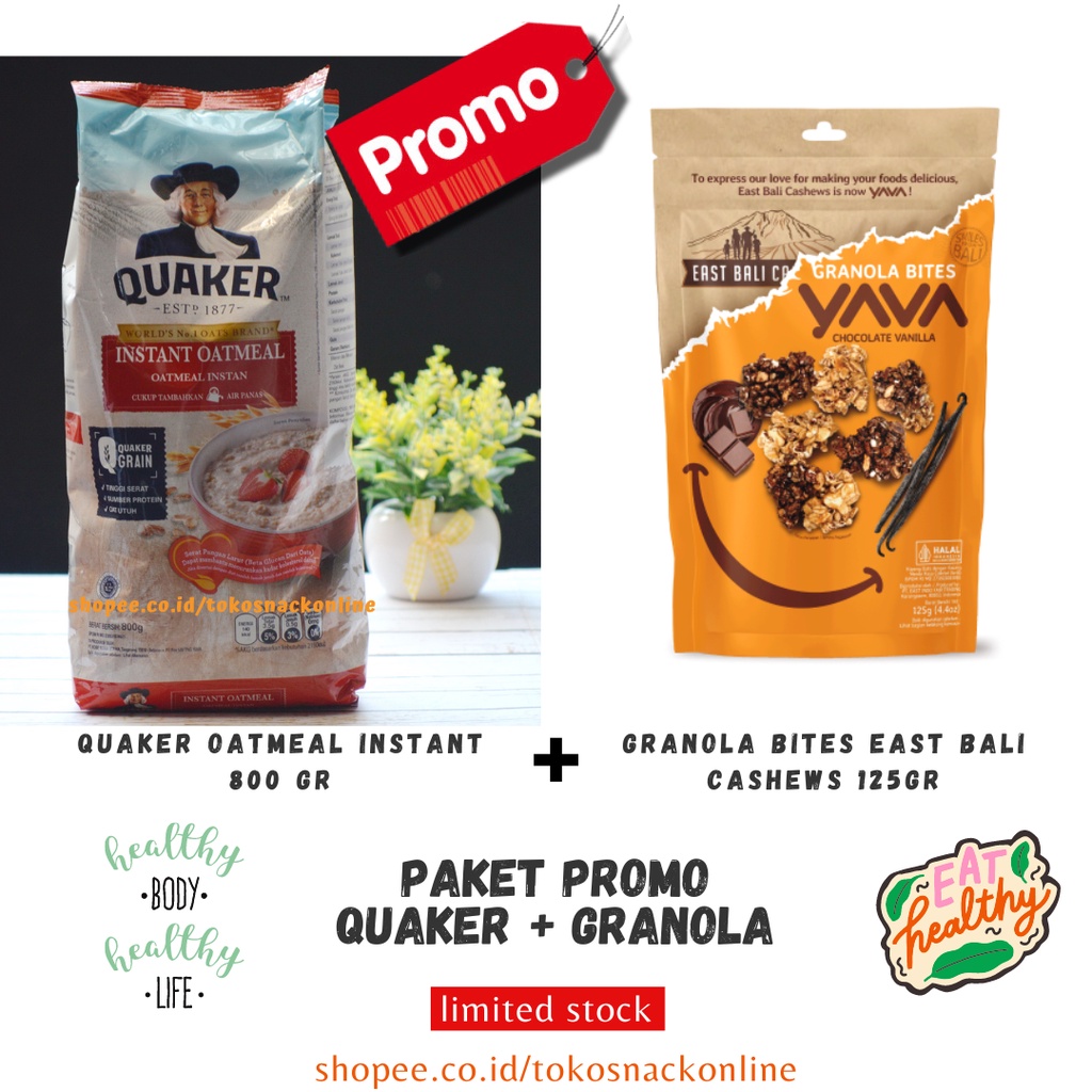 

Quaker Oatmeal 800 gram dan Granola Bites 125 Paket Sarapan Sehat