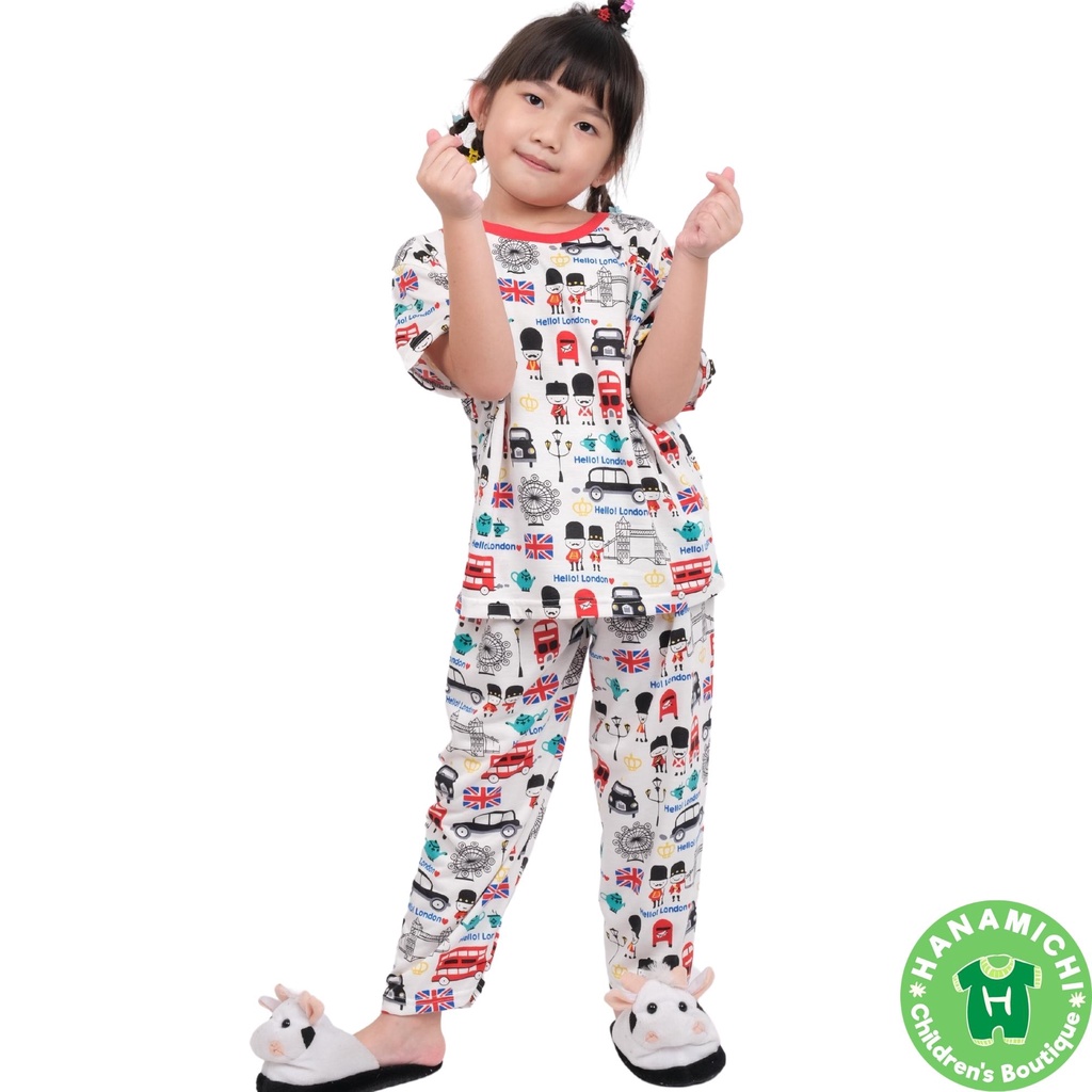 Hanamichi AZKA.CP Setelan Baju Tidur Anak Lengan Pendek Motif Print