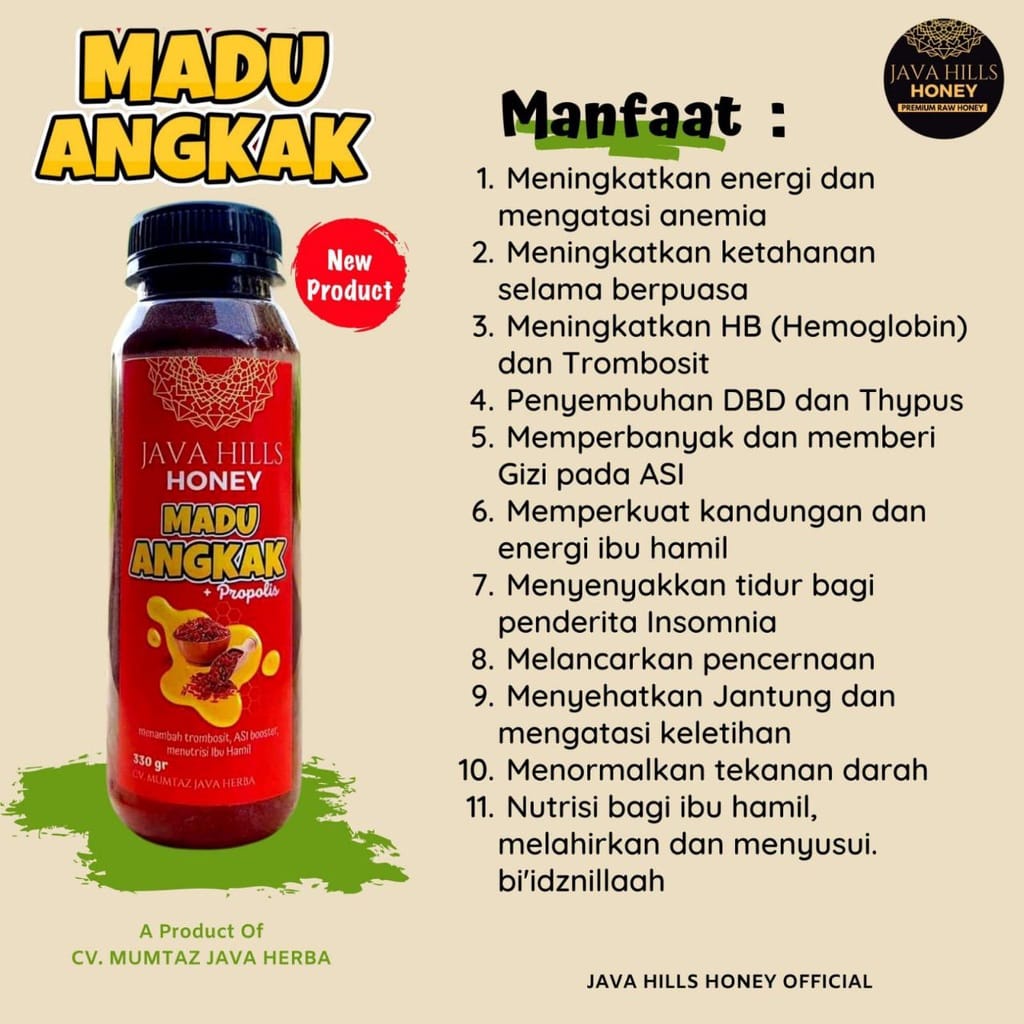 

Madu DBD Typus Tipes / Madu Angkak DBD Typus Propolis / Madu Typus DBD Angkak Propolis Herbal Java Hills Honey 330 Gr