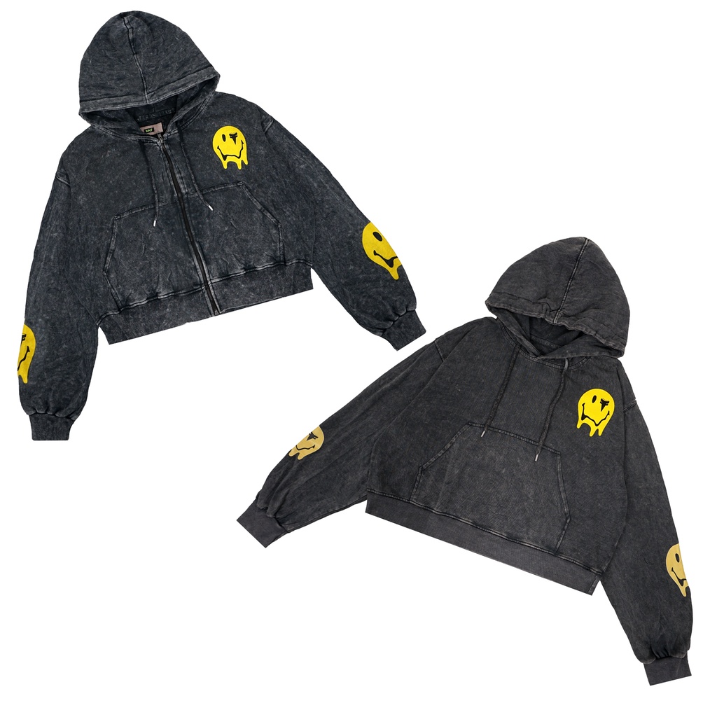 CROP HOODIE / SMILE / ACID WASH