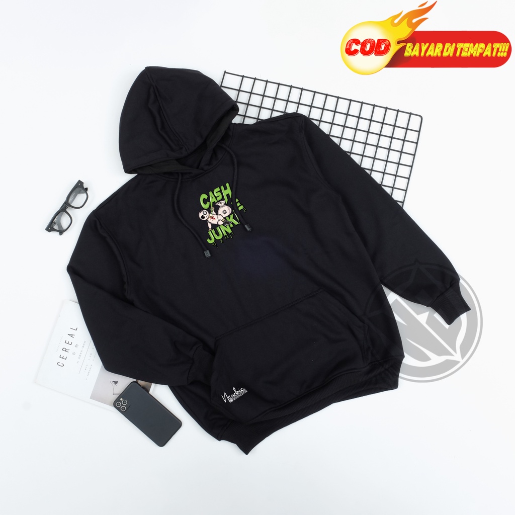 Sweater pria distro terbaru Sablon Cash Junkie Jaket hoodie cowok bahan tebal distro bandung Hoodie oversize korean style tebal Suiter pria distro