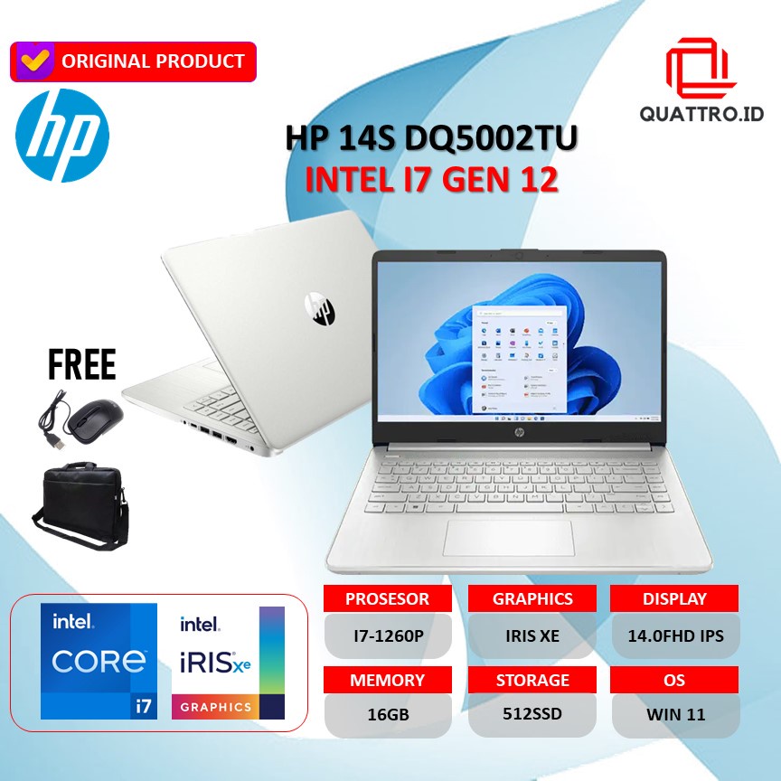 Laptop HP 14s Core i7 GEN 12 ram 16GB ssd 512GB Windows 11 + Office 2021 ORIGINAL