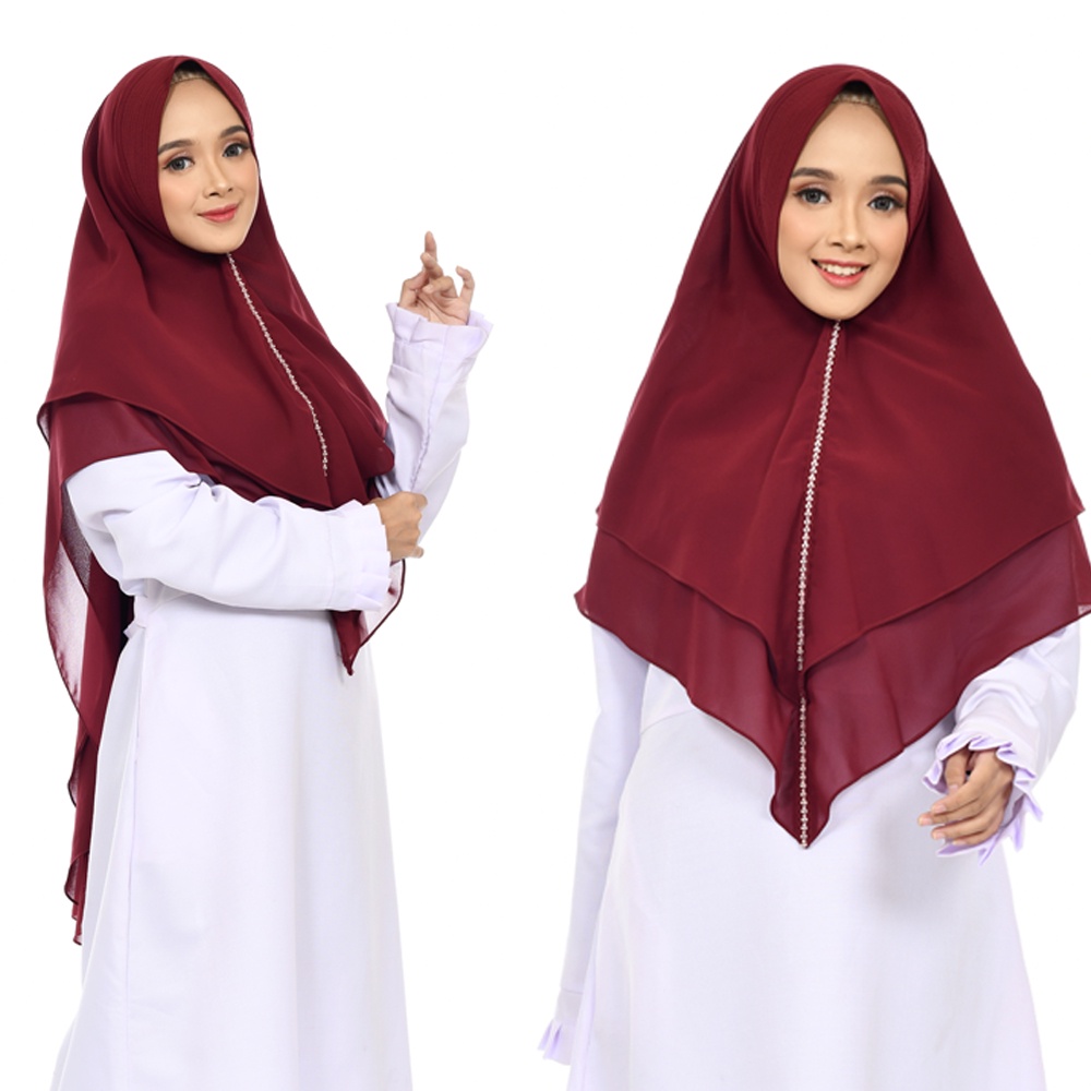 KHIMAR CERUTY 2 LAYER FULL &amp; HALF SWAROVSKY / HIJAB SYARI 2 LAYER / KERUDUNG CERUTY 2 LAYER / HIJAB KHIMAR Babydoll Premium DELLA Swarovsky
