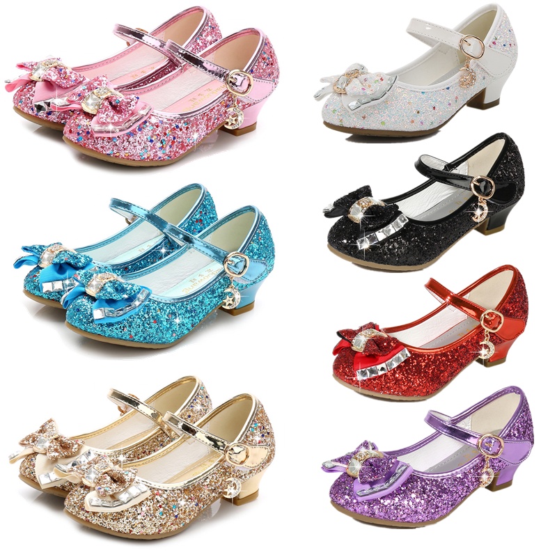 Sepatu Kulit Anak-anak Princess untuk Anak Perempuan Sepatu Anak Perempuan Hak Tinggi Glitter Kasual