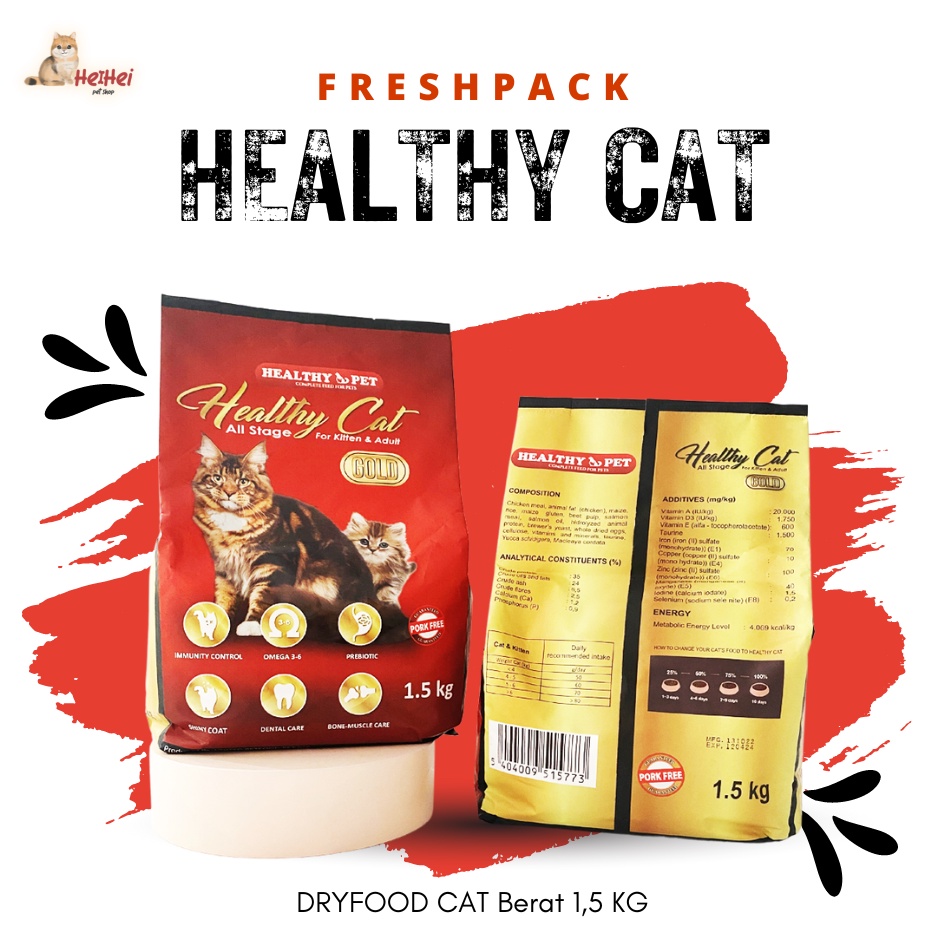 Healthy Pet Healthy Cat Dryfood 1,5 kg - Makanan Kucing Healthy Pet Healthy Cat Gold All Life Stage- Kitten- Adult Cat Freshpack 1,5 kg