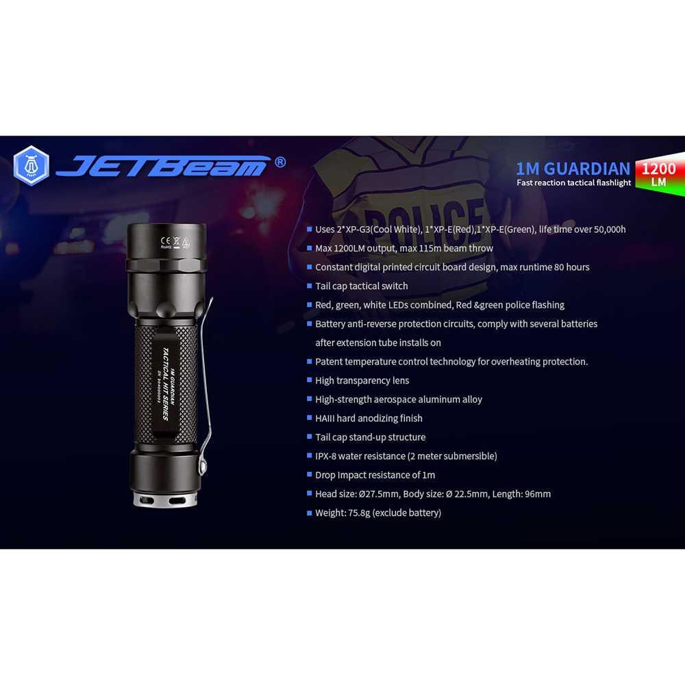 JETBeam Flashlight Senter Tactical LED XP-G3 1200 Lumens - 1M Guardian - Black