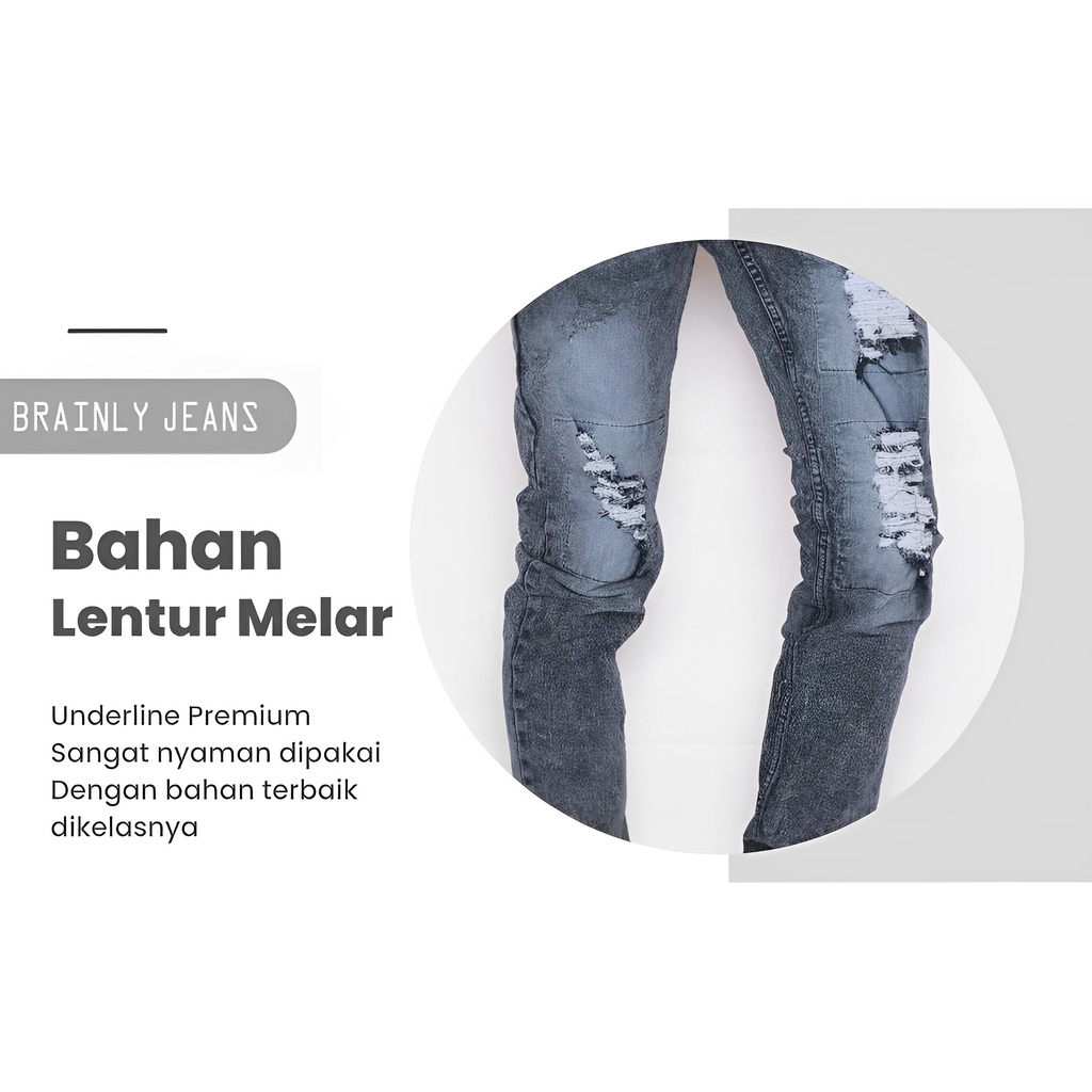 BRAINLY Celana Jeans Pria Panjang Sobek Lapisan Roek Lutut Destroy HITAM GREY Ripped Pensil Slimfit Original Levis Tembus Distro Denim Ngaret Strecth Bikers Ukuran 27 34 Import Warna Keren Kekinian Melar Standart Murah Bigsize Jumbo Karet