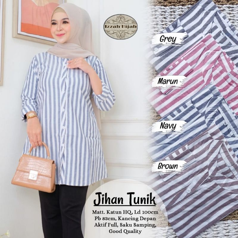Atasan Wanita Tunik Kekinian Motif Garis Jihan By Izzah