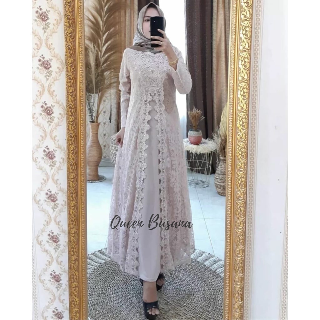 Gamis full ceruty kombinasi brokat premium / Dress pesta terbaru / Baju gamis wanita masa kini / Gam