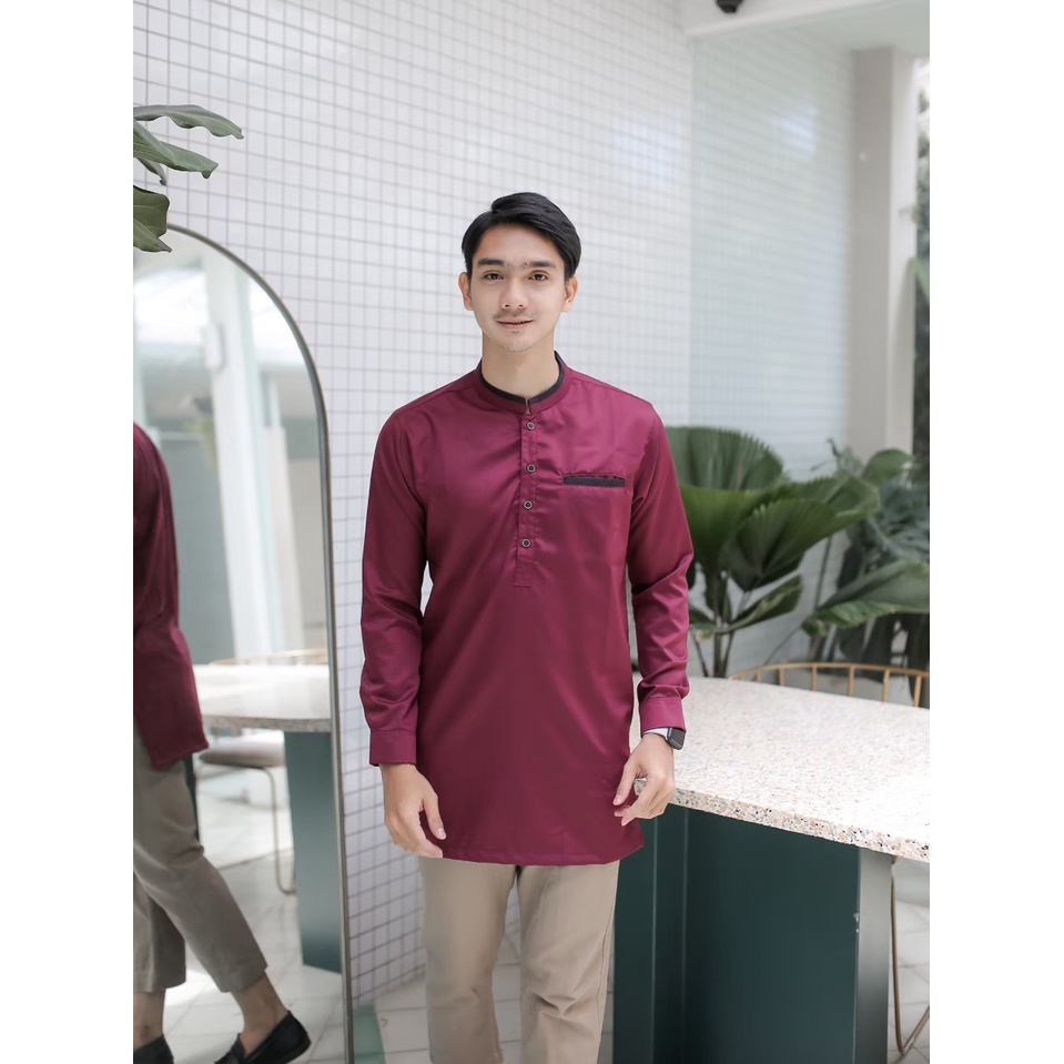 Baju Koko Kurta Dewasa Lengan Panjang Pria Muslim Terbaru Motif Polos