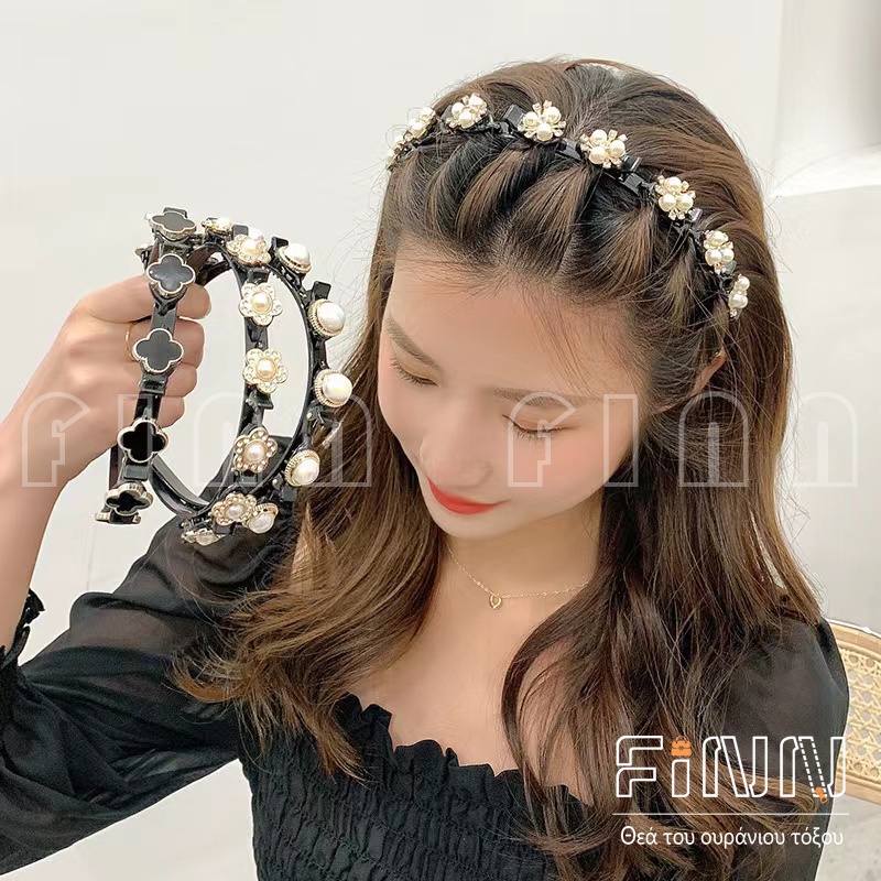 2in1 Bando include Jepit Rambut Fashion Korea Pola Mutiara Wanita Dewasa