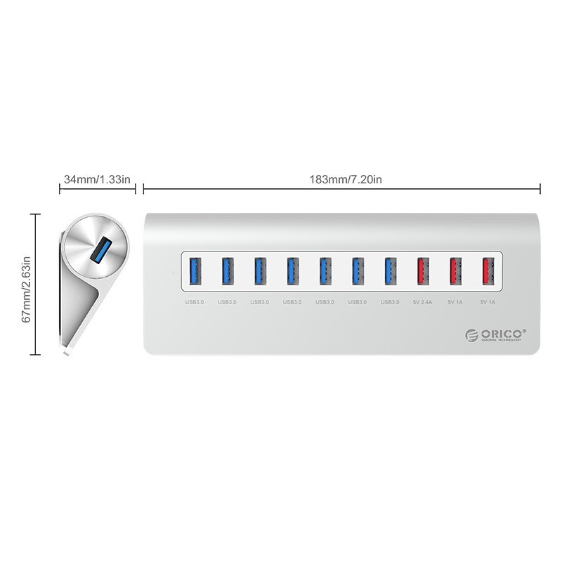 USB HUB ORICO M3H73P Aluminum 7 Port USB3.0 3 Charging High Quality