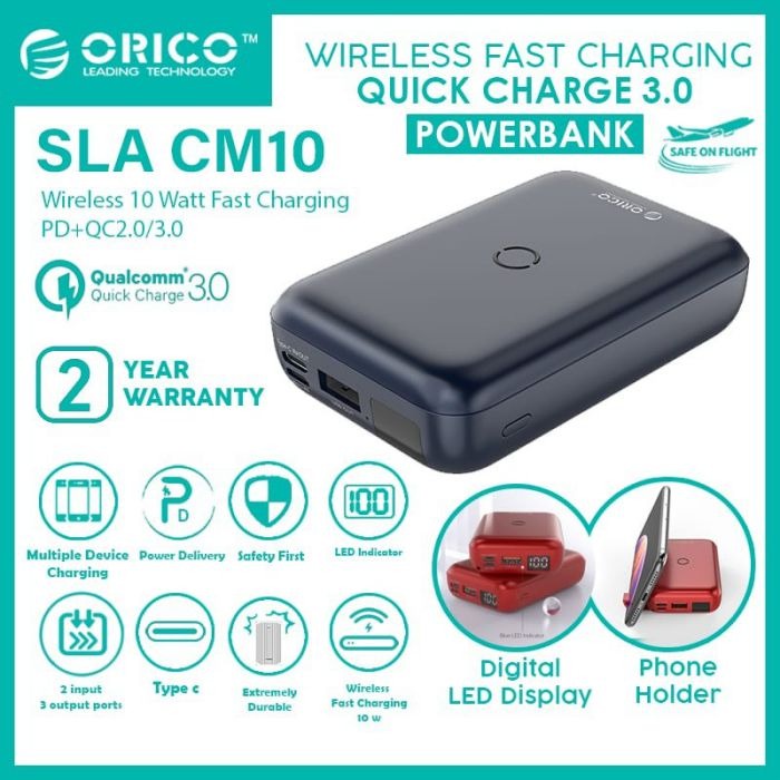 Powerbank Mini Orico SLA-CM10 Fast Wireless Charge 10000mAh QC3.0 PD